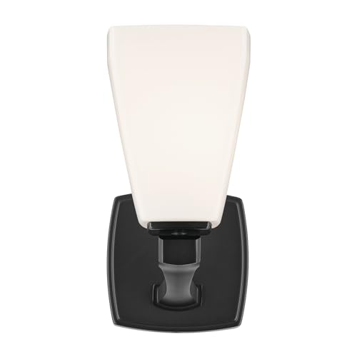 Image of Kichler Marant 5 inch 1-Light Wall Sconce Bathroom Vanity Light Fixture with Opal Glass in Black for Bathroom, Powder Room, Hallway, Fireplace (5 inch W x 9.5 inch H), 55214BK