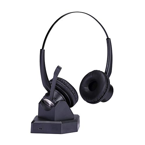MKJ Wireless Telephone Headset with Noise Cancelling Microphone Compatible with PC Office Phones Cell Phones Laptop, Ideal for VoIP, Skype for Business, Softphone Conference Calls etc