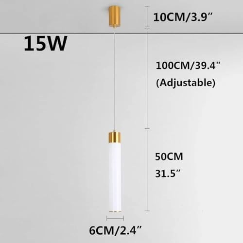 Image of Modern Hanging Light for Living Room Bedroom | Slim Cylindrical Pendant Lamp with Gold Accent | 3 Color Modes (Warm White, Natural White, Cool White) Ceiling Lights for Home Decoration