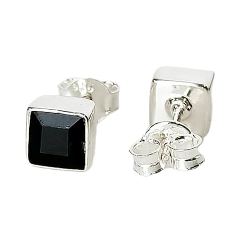 Boucles d'oreilles onyx noir naturel 7 mm argent anti-allergie style coussin