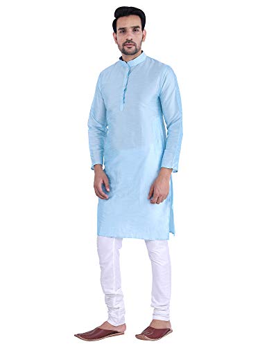 Image of HUZUR Men's Silk Solid Straight Long Kurta Pyjama Set| Ethnic Wear