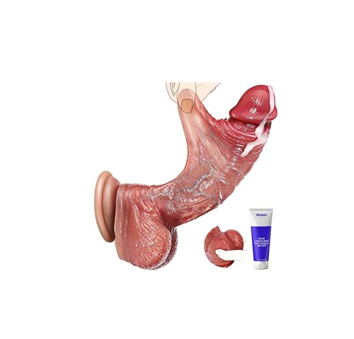 Govosaa Realistic Dildo Sex Toys, 8.7 Inch Thick Stretchable Foreskin & Movable Dual Balls Anal Dildos, Adult Toys with Strong Suction Cup for G-Spot & Anal Hands-Free Play, Sex Toyscouples for Woman