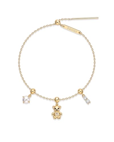 PAVOI 14K Gold Plated Bracelet for Women | Adjustable 7-Inch Sliding Ball Charm Bracelet Set with Removable Horseshoe, Heart, and Cubic Zirconia Charms | Trendy Gold Chain Jewelry