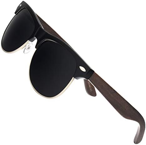 Ablibi Bamboo Wood Semi Rimless Sunglasses with Polarized Lenses in Original Boxes