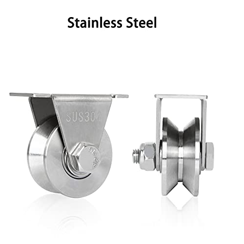 certbuy 2 pack 2 inch v groove wheel pulley 304 stainless steel silent pulley block heavy duty caster wheels sliding gate rollers pressure bearing pulley loading 880lb for handling and moving