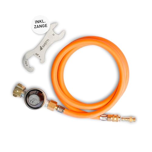 SKOTTI Prop, EN 417 Gaskartuschen kompatibel, Gasflaschenanschlussset für SKOTTI Grill und Campingkocher, für große Gasflasche 5kg und 11kg, ideal für Camping & Outdoorkocher, 165cm länge