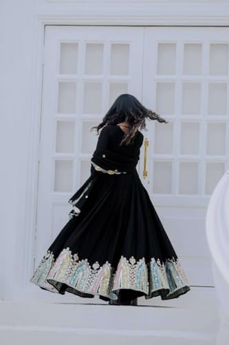 Vaidehi craft Women's Chinon Silk Multi thread Embroidered Anarkali Kurti With Dupatta Set3