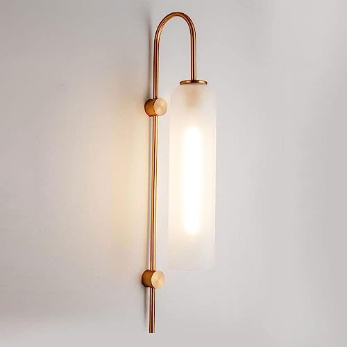 Wall Lamp E26 Mid Century Light Smoke Gray Glass Gold Long Arm Sconce Nordic Classical Industrial Light for Bedroom Bedside Living Room, White