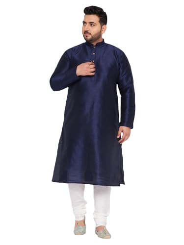 Image of Vastramay Plus Men's White Silk Blend Kurta Pyjama Set VPLUSMKWH001nPBL 44 | Independence Day