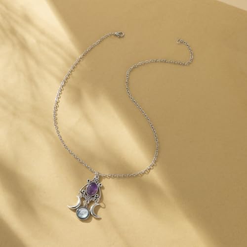 Gothic Moon Crystal Necklace Vintage Punk Black Crescent Necklace Red Statement Gothic Jewelry for Women Purple Halloween Costume Jewelry2