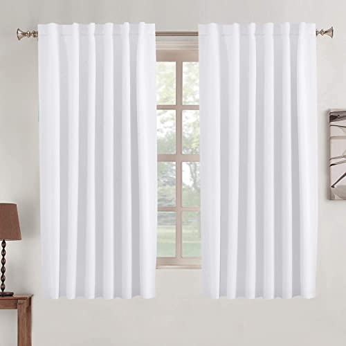Turquoize White Window Curtains Insulated Thermal Back Tab/ Rod- Pocket 50% Room Darkening Curtains, Pure White, Solid Curtains For Living Room, 52Inch W X 63Inch L Inch (Set Of 2 Panels) #TOP1