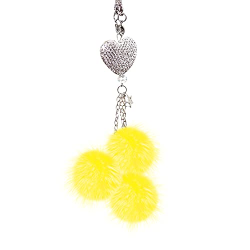 ikasus Bling Car Accessories for Women,Car Bling Rear View Mirror Lucky Hanging Car Ornament,Rhinestones Diamond Love Heart Plush ball Car Hanging Accessories,Bling Car Charm Decoration for Car Decor
