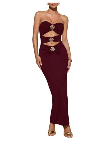 Image of Milumia Women's Metal Cut Out Strapless Tube Top Dress Bodycon Maxi Dresses Party Cocktail