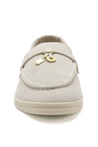 Image of Women's Faux Suede Loafers Fashion Slip On Comfort Flat Shoes Lightweight Breathable Non-Slip Casual Walking Shoes with Metal Buckle for Daily Office Travel Outdoor