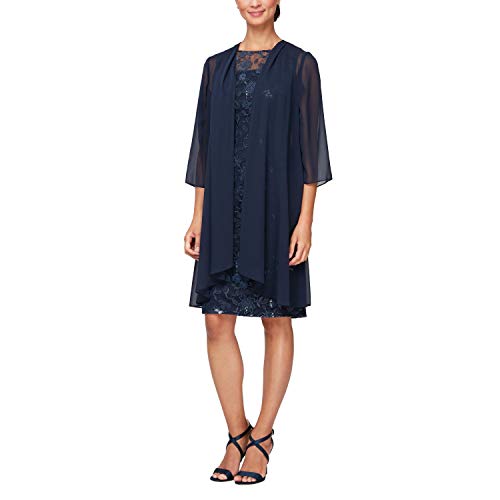 Image of Alex Evenings Women's Short Embroidered Dress with Illusion Jacket
