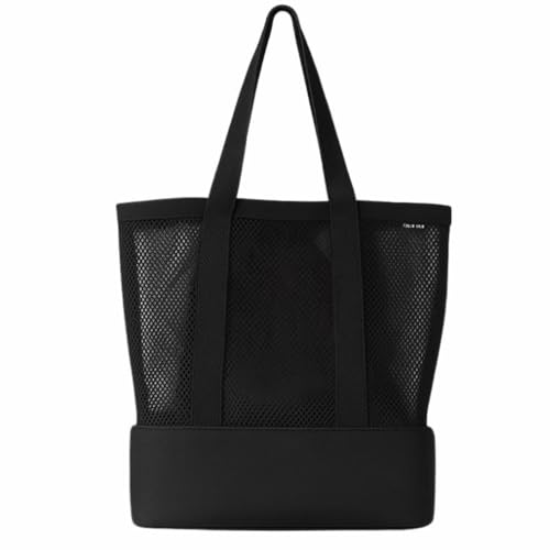 Bolsa de Praia em Rede com Compartimento Térmico, Sacola de Microfibra para Verão (Preto)