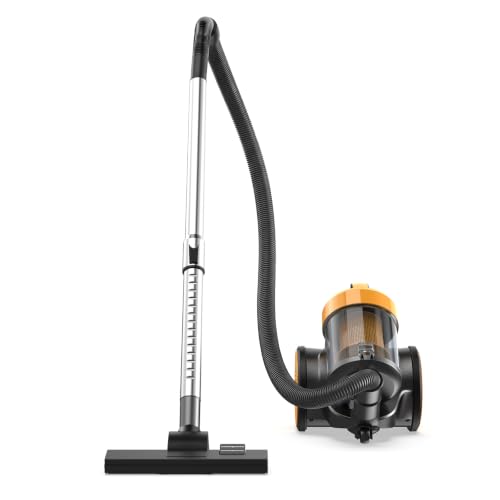 Image of NEWBULIG Canister Vacuum Cleaners for Home, Bagless Vacuum Cleaner, Yellow | 850W 16Kpa Suction, 12.14 ft Retractable Cord, Washable HEPA, 1.8L Large Dust Cup for Hard Floor & Carpet
