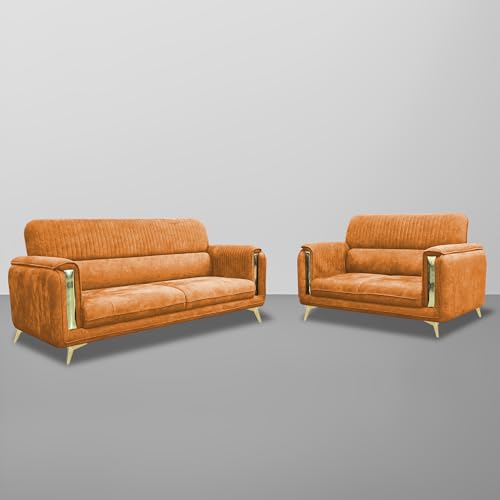 Image of Casaliving Gelio 3+2 Seater Sofa Set for Living Room (Orange Colour) Premium Fabric Sofa Set