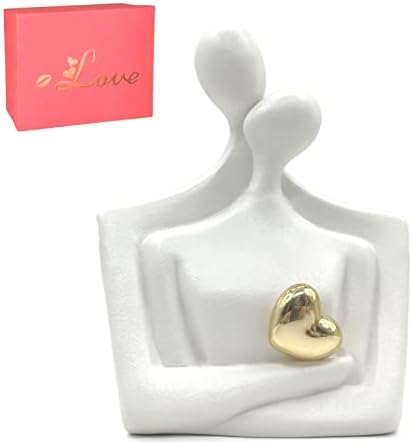 Xanadued Abstract Figure Statue Romantic Couple Hug Lovers Sculptures White Living Room Decorations Ceramic Art Sculpture for Modern Office Home Bathroom Desktop Ornaments