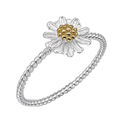 Image of Silverly Sterling Silver Daisy Ring - Gold Plated 925 Silver Flower Rings for Women - Friendship Stacking Band - Nature Inspired Gifts for Daughter - Ladies Fine Jewellery - Spring Accessory