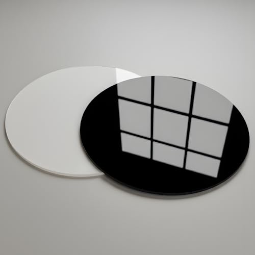 Image of SMILEDRIVE White & Black Reflective Acrylic Display Table Risers, Set of 2 | 30 cm Diameter, Round Shape, Professional Product Photography