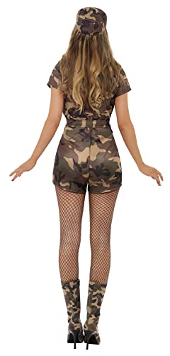 Smiffys, Damen Sexy Armee Girl Kostüm, Kurzoverall, Gürtel und Mütze, Größe: S, 28864 – Bild 4
