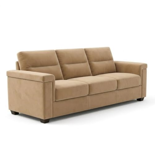 Image of FURNY Parker 3 Seater Fabric Sofa Set with Velvet Finish | Durable Comfort | Ideal for Living Room | Modern Design (Beige)