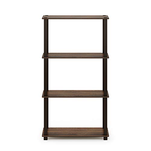 Image of Furinno TURN-S-TUBE Storage Shelves, 4-Tier Book Shelf, Corner Shelf, Toolless Open Shelves, for Organization and Storage, Living Room, Garage, Home Office, Walnut