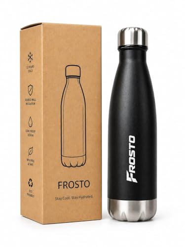 Image of Thermosteel Insulated Water Bottle 500ml | Stainless Steel Vacuum Flask | Hot 12Hr Cold 12Hr | Leak Proof | Thermos for Travel Gym Office Hiking | Matte Black