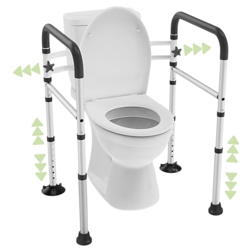 Jesosia Toilet Safety Rails for Seniors - Adjustable & Foldable Medical Toilet Safety Frame - Heavy Duty Stand Alone Toilet Handles Support for Elderly Disabled & Handicap - Fits Most Toilets (380 lb)