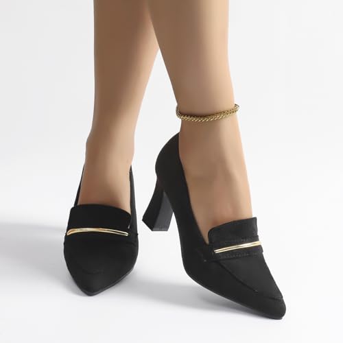 Womens Closed Pointed Toe Suede Loafer Pumps Low Block Heeled Slip On Loafers for Women Work Office Business Comfortable Chunky Heels Shoes 2.95 Inch3