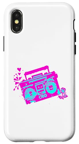 Retro 80s 90s Boom-box Vintage Cassette Player Graphic Tee �X�}�z�P�[�X iPhone X/XS �p