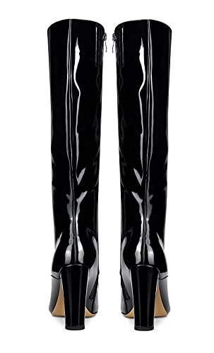 Castamere Womens Mid Calf Chunky Block Heel Boots Pointed Toe Lace Up Boot with Zipper 10CM Heels4