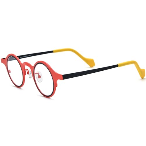 Image of FONEX Colorful Pure Titanium Glasses Frame Women Retro Round Eyeglasses