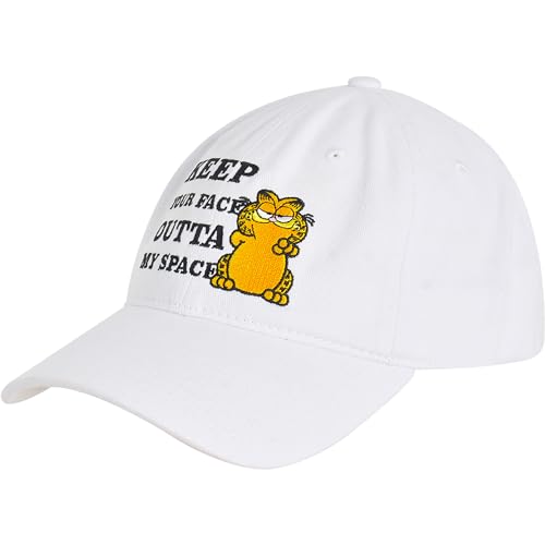 Concept One Garfield Dad Chapéu, boné de beisebol ajustável de algodão com aba curvada, Branco, Tamanho Único
