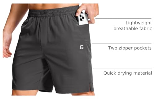 Image of GGJ Men's Lightweight Athletic Shorts with 2 Zipper Pockets 7 inch /9 inch /5 inch Gym Workout Running Quick Dry Tennis Shorts for Men