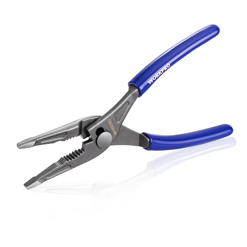 WORKPRO Long Nose Slip Joint Pliers, 8'' Needle Nose Pliers with Comfortable Grip Handles, 3-Zone Serrated Jaw Forged from Premium CR-V Steel for Clamping, Tightening and Loosening