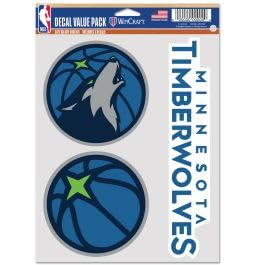 Wincraft NBA Minnesota Timberwolves Aufkleber, Mehrzweck-Fan, 3er-Pack, Teamfarben, Einheitsgröße