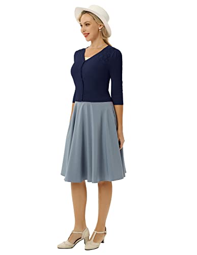 Belle Poque Women's Shrug Sweaters 3/4 Sleeve Cropped Cardigans Sweaters Jackets Open Front Short Shrugs For Dresses (Navy Blue,S) #TOP3