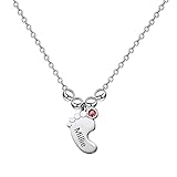 Personalized Name Babyfeet Necklace for Women, Custom Birthstone Mother Necklace with Kids Name...
