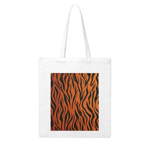 Tiger Stripes Orange Large Canvas Tote Bag Cute Travel Shoulder Bag Reusable Washable Shopping Grocery Bags For Women Men