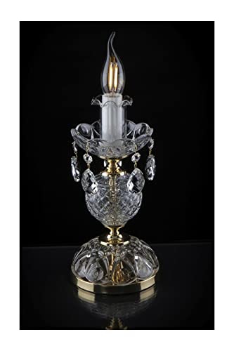 Lámpara de mesa tradicional de cristal de Bohemia, diseño clásico antiguo con 1 bombilla E14 (República Checa), color dorado
