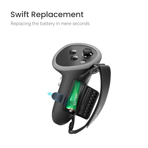 Kiwi Design Upgraded Controller Grips Cover Compatible with Quest 3 Accessories, with Battery Opening Protector with Knuckle Straps (Black)