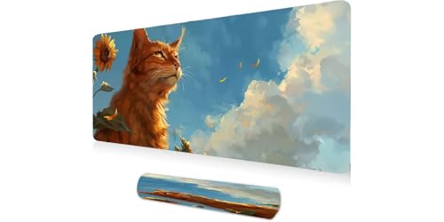 Grand tapis de souris chat et tournesol pour embellir votre bureau