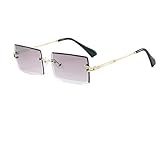 Yojued Rechteckige Retro-Sonnenbrille für Damen und Herren, Mode, Vintage, kleine quadratische Brille, randlos, Rahmen, getönte Gläser, UV400 Schutz, Klassisch