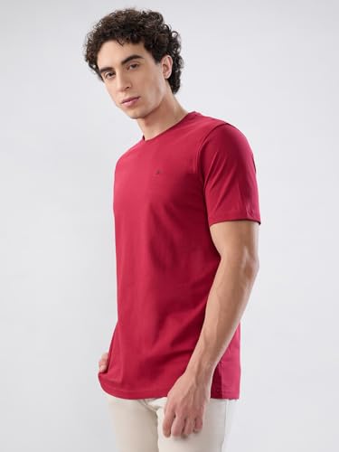 Image of Raymond Men Regular Fit Solid Pattern Pure Cotton Crew Neck Half Sleeve Casual T-Shirt