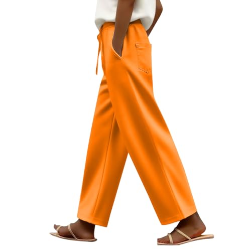 Pantalones y pantalones para mujer, talla grande, con bolsillo, cintura elástica, pierna ancha, pantalones deportivos casuales para todas las estaciones, naranja, S