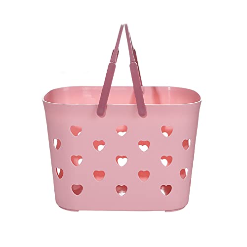 Einkaufskorb Weicher tragbarer Picknickkorb Kunststoff Waschkorb Schmutzige Kleidung Aufbewahrungskorb Badekorb Badekorb Strand Reise Handtasche Männer Geschenke Set (Pink-A, One Size)