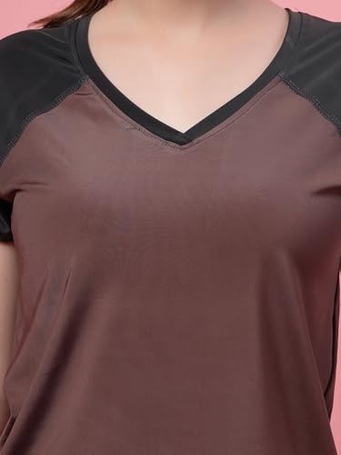 Image of UZARUS Women's V-Neck Regular Fit Gym T-Shirt | Soft Lightweight & Stretchable Fabric | Activewear Top for Workout Yoga Running Exercise Casual Wear