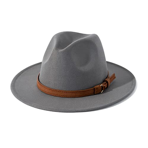 Image of Lisianthus Men & Women Vintage Wide Brim Fedora Hat | Classic Belt Buckle Decor, Adjustable Drawstring, Inner Breathable Sweatband, Timeless Style, Ideal for Travel & Daily